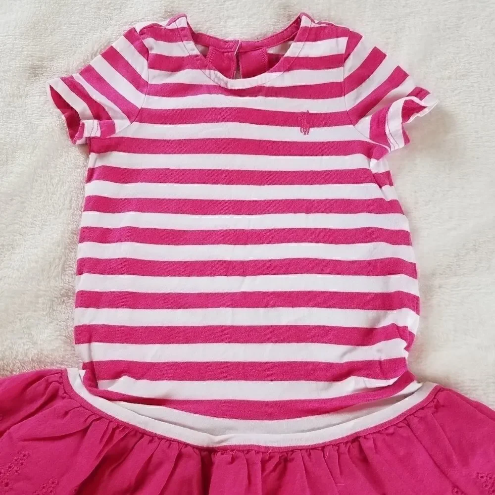 Ralph Lauren Pink Striped Eyelet Lace Trim Tee Dre